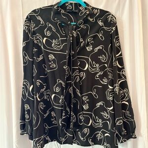 Eloquii Black and Cream Artistic Blouse